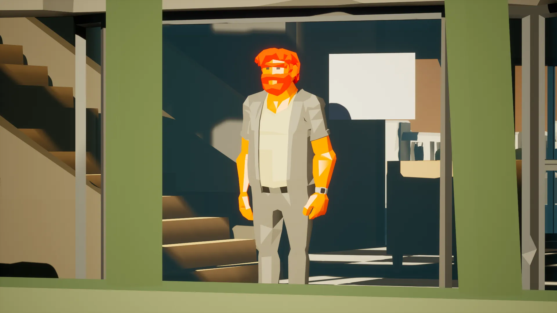 Driver job character standing next to a vehicle