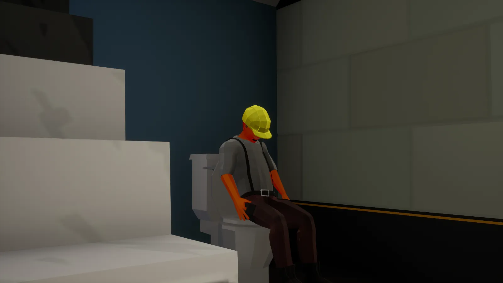 Player character sitting on a buildable toilet